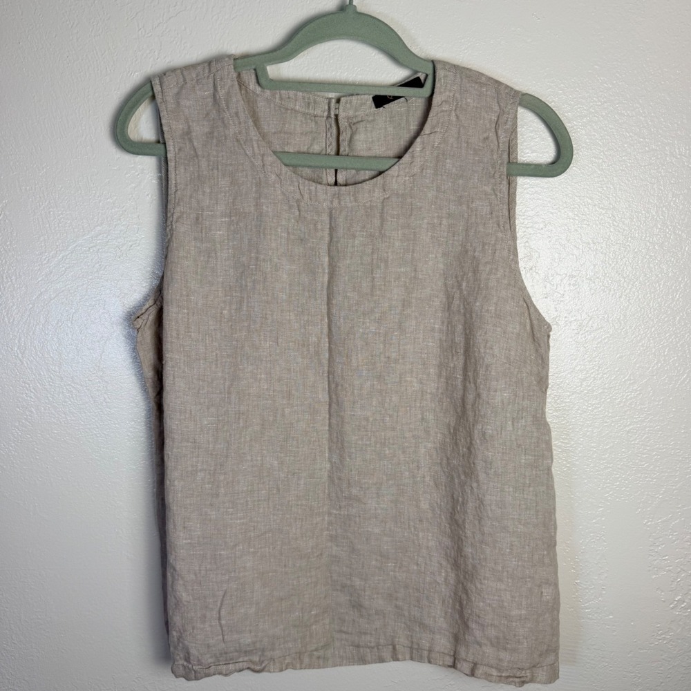 Quince Women's L 100% European Linen Tank Top Flax Beige Sleeveless Shell